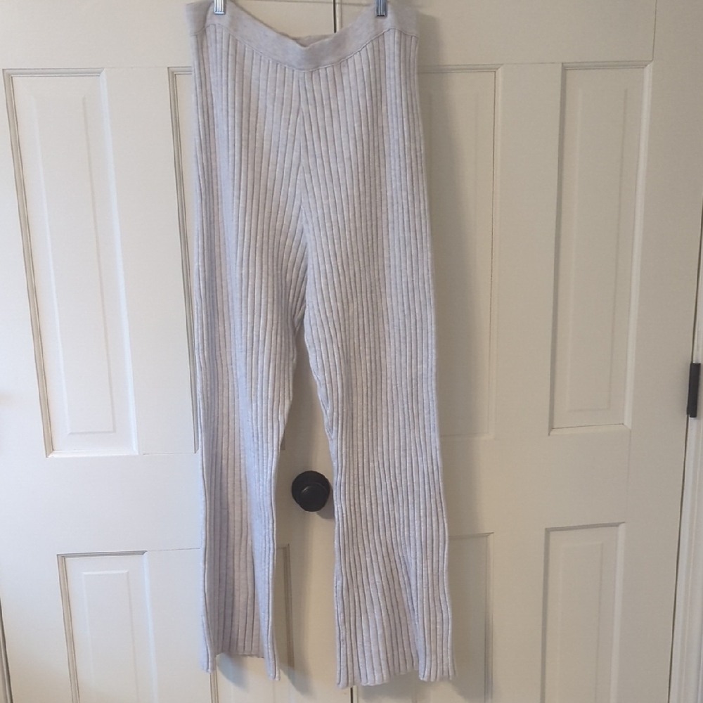 Aerie Ribbed Knit Pants in Light Gray XL Long